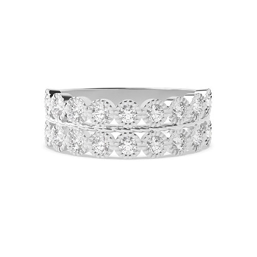 Bezel Setting Round White Gold Two row milligrain Unique Eternity Bands Diamond Rings