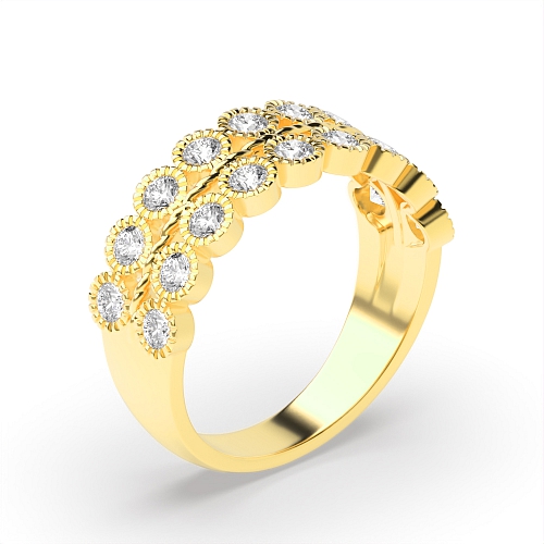 Bezel Setting Round Yellow Gold Two row milligrain Eternity Diamond Rings