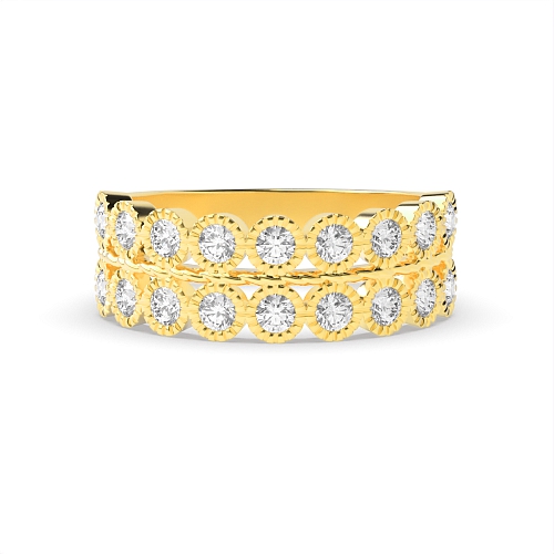 Bezel Setting Round Yellow Gold Two row milligrain Eternity Diamond Rings