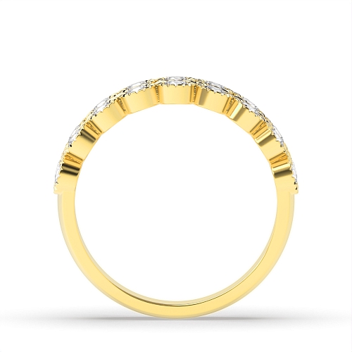 Bezel Setting Round Yellow Gold Two row milligrain Eternity Diamond Rings