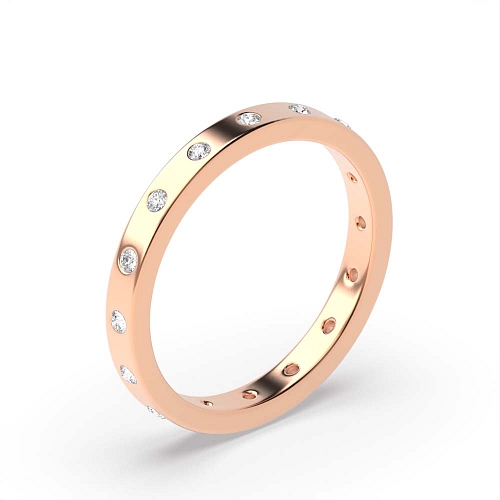 Flush Setting Round Rose Gold Flat profile Band Diamond Rings