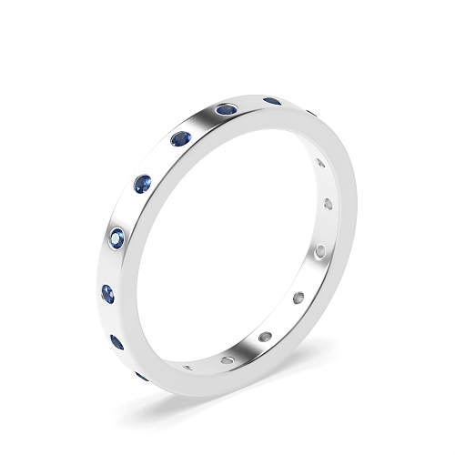 Flush Setting Round Flat profile Blue Sapphire Band Diamond Rings