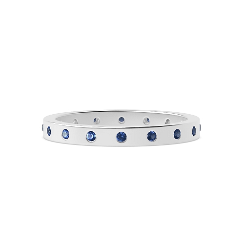 Flush Setting Round Flat profile Blue Sapphire Band Diamond Rings
