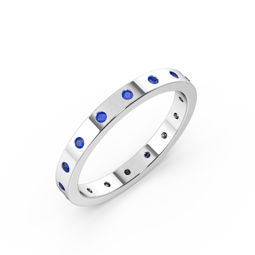 Flush Setting Round Blue Sapphire Full Eternity Diamond Ring