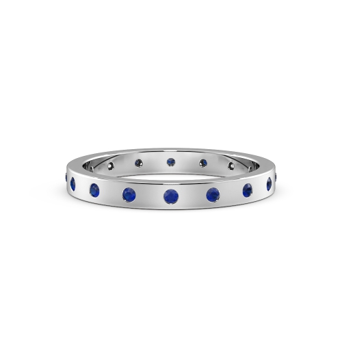 Flush Setting Round Blue Sapphire Full Eternity Diamond Ring