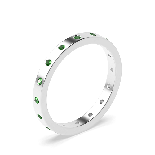 Flush Setting Round Flat profile Emerald Diamond Rings