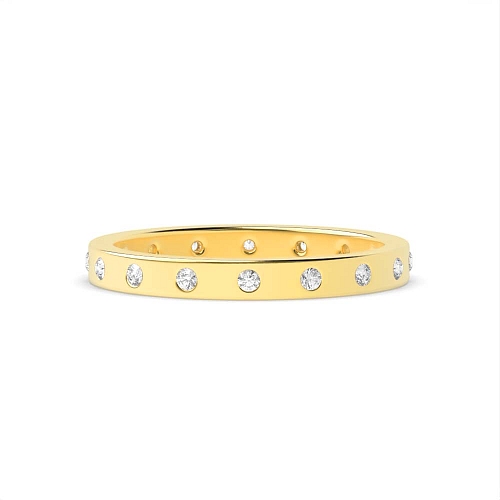 Flush Setting Round Yellow Gold Flat profile Band Diamond Rings