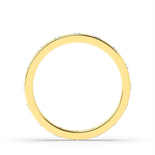 Flush Setting Round Yellow Gold Flat profile Band Diamond Rings