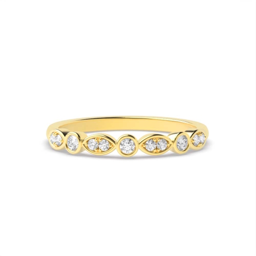 Bezel Setting Round Yellow Gold Half Eternity Diamond Ring