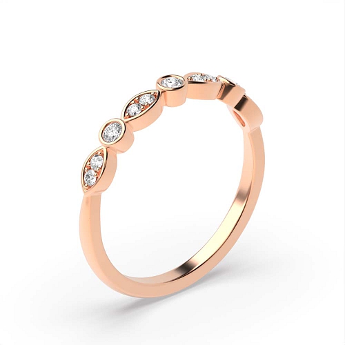 Bezel Setting Round Rose Gold And pave Half Eternity Diamond Rings