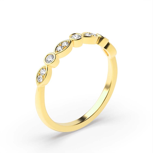 Bezel Setting Round Yellow Gold And pave Band Diamond Rings