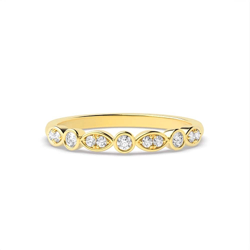 Bezel Setting Round Yellow Gold And pave Band Diamond Rings