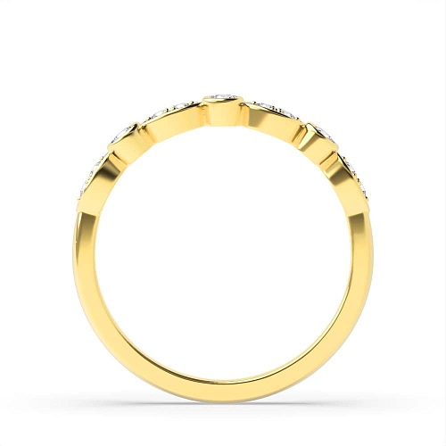 Bezel Setting Round Yellow Gold And pave Band Diamond Rings