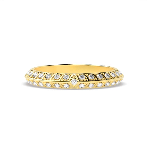 Pave Setting Round Yellow Gold Unusual Eternity Diamond Rings