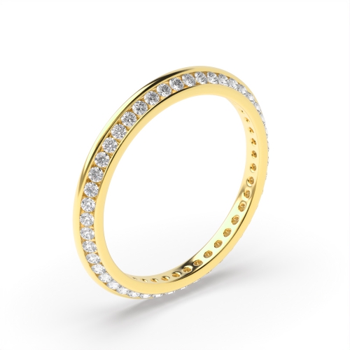 Channel Setting Round Yellow Gold Offset Eternity Diamond Rings
