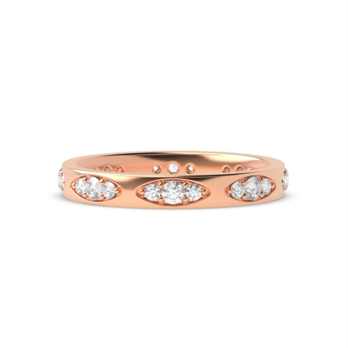 Pave Setting Round Rose Gold Marquise slot shaped Eternity Diamond Rings