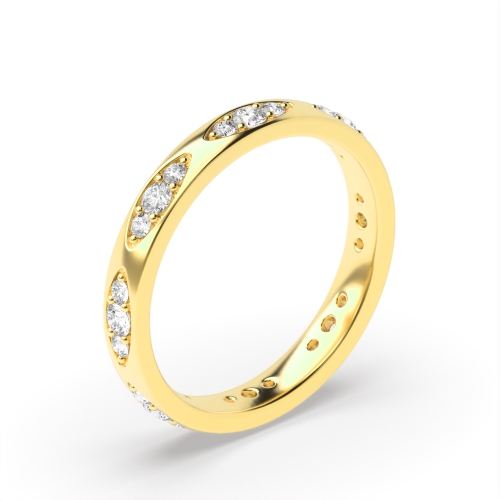 Pave Setting Round Yellow Gold Marquise slot shaped Eternity Diamond Rings
