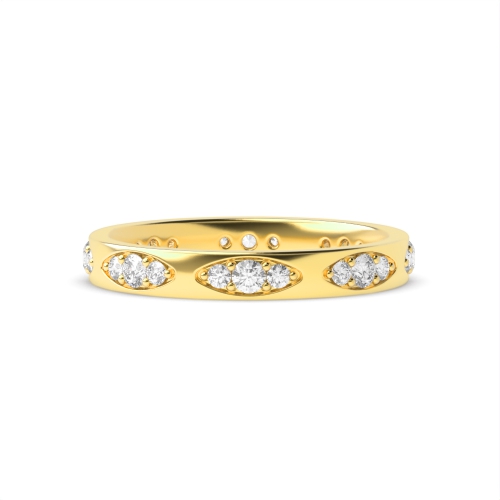 Pave Setting Round Yellow Gold Marquise slot shaped Eternity Diamond Rings