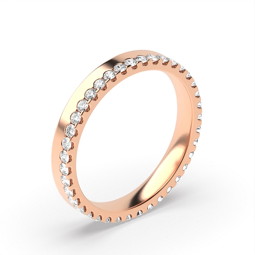 4 Prong Round Rose Gold Flat profile offset Eternity Diamond Rings