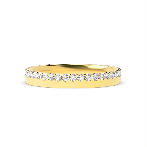 4 Prong Round Yellow Gold Flat profile offset Eternity Diamond Rings