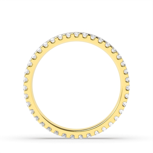 4 Prong Round Yellow Gold Flat profile offset Eternity Diamond Rings