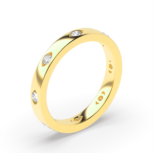 Flush Setting Round Yellow Gold Eye cut designer Band Diamond Rings