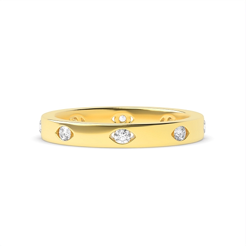 Flush Setting Round Yellow Gold Eye cut designer Band Diamond Rings
