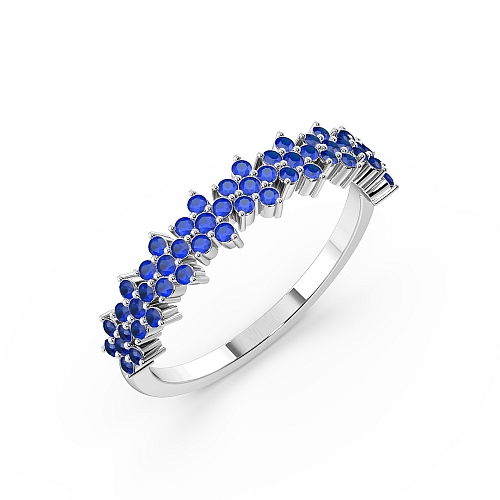 4 Prong Round Star cluster Blue Sapphire Half Eternity Wedding Band