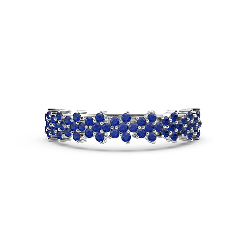 4 Prong Round Star cluster Blue Sapphire Half Eternity Wedding Band