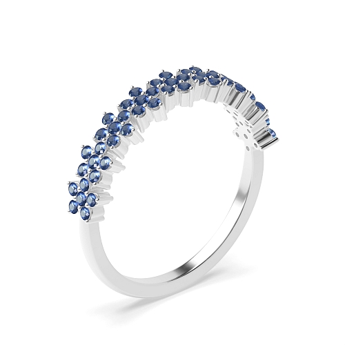 4 Prong Round Star cluster Blue Sapphire Band Diamond Rings