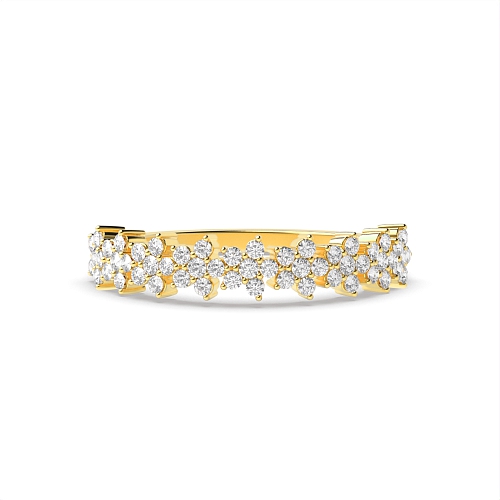 4 Prong Round Yellow Gold Star cluster Half Eternity Wedding Band