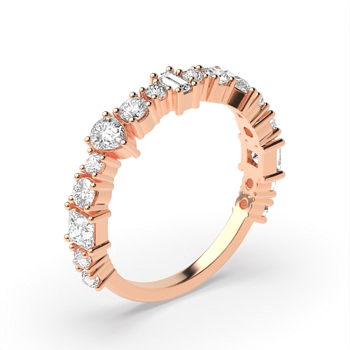 4 Prong Round Rose Gold Mixed shape unique Half Eternity Diamond Rings