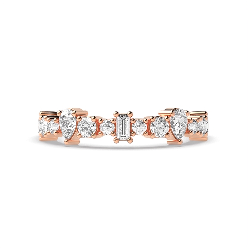 4 Prong Round Rose Gold Mixed shape unique Half Eternity Diamond Rings