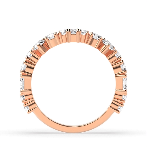 4 Prong Round Rose Gold Mixed shape unique Half Eternity Diamond Rings