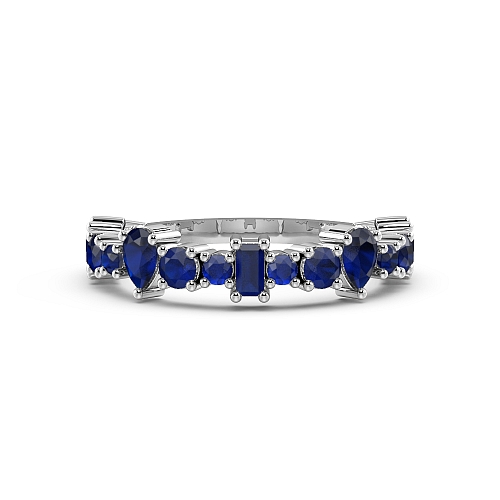 4 Prong Round Mixed shape unique Blue Sapphire Diamond Rings
