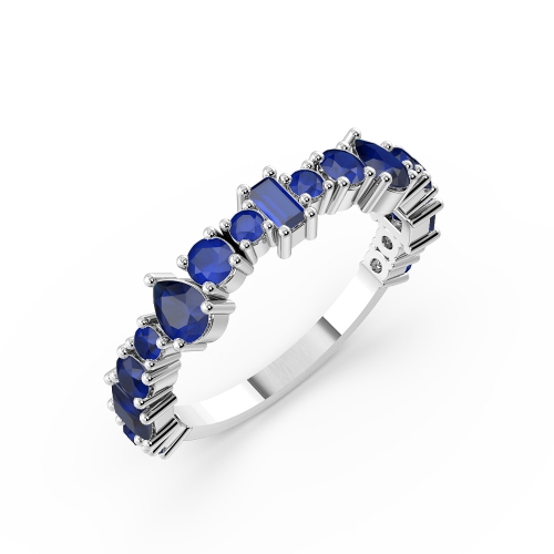 4 Prong Round Blue Sapphire Half Eternity Diamond Ring