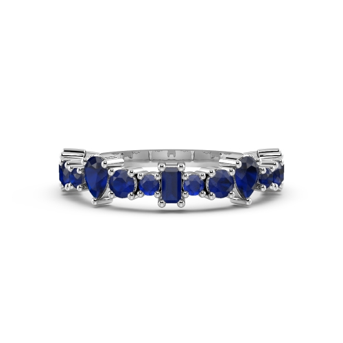 4 Prong Round Blue Sapphire Half Eternity Diamond Ring