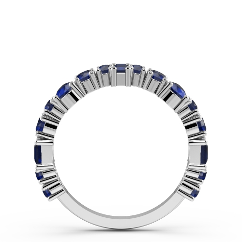 4 Prong Round Blue Sapphire Half Eternity Diamond Ring