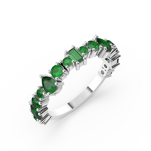 4 Prong Round Mixed shape unique Emerald Diamond Rings