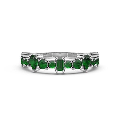 4 Prong Round Mixed shape unique Emerald Diamond Rings