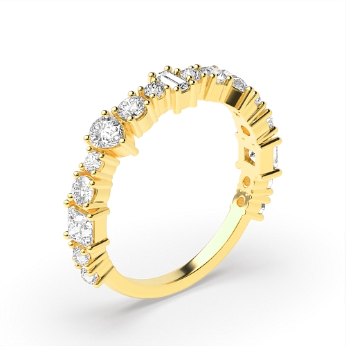 4 Prong Round Yellow Gold Mixed shape unique Diamond Rings
