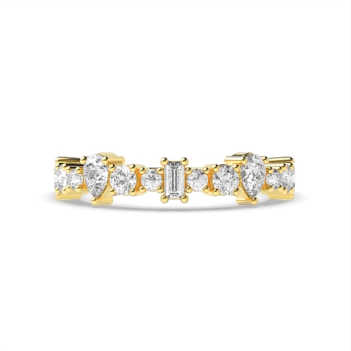 4 Prong Round Yellow Gold Mixed shape unique Diamond Rings