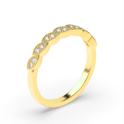 3 Prong Round Yellow Gold Miligrain Diamond Rings