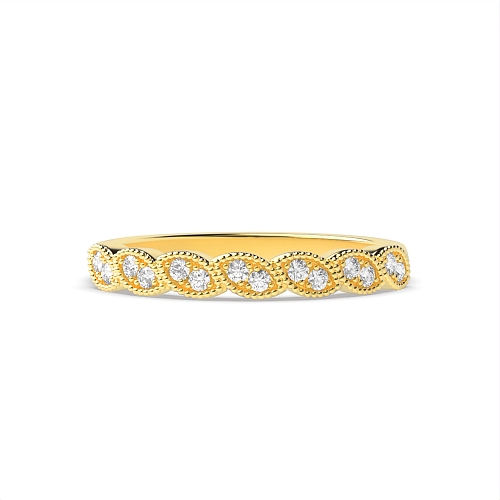 3 Prong Round Yellow Gold Miligrain Diamond Rings