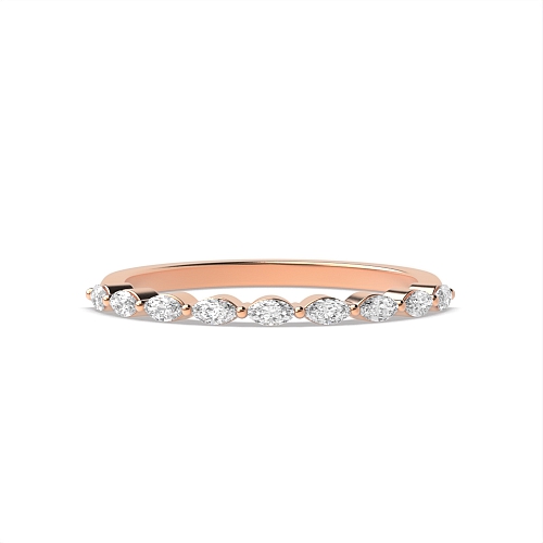 3 Prong Marquise Rose Gold dainty Half Eternity Wedding Band