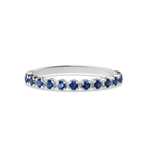 4 Prong Round Blue Sapphire Eternity Diamond Ring