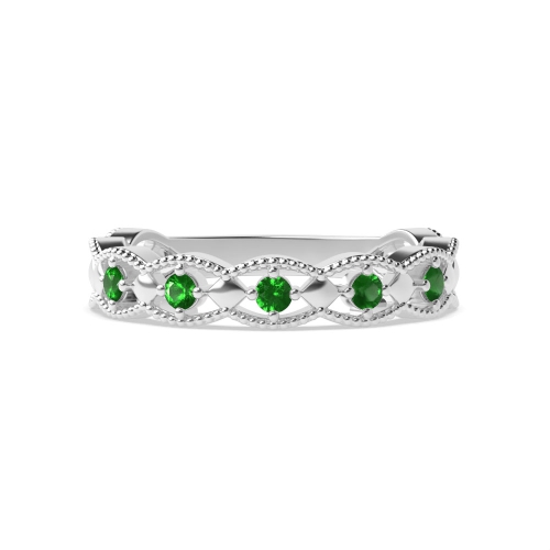 4 Prong Round Emerald Half Eternity Diamond Ring