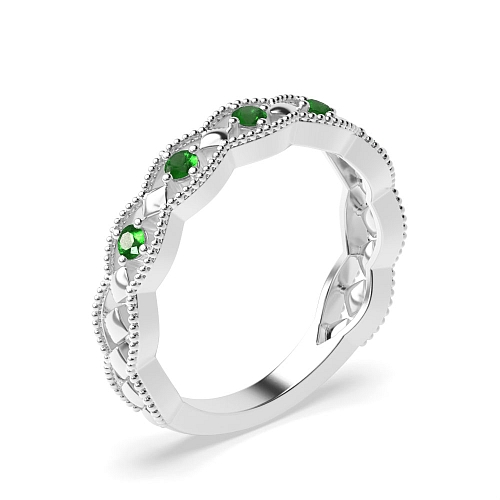 4 Prong Round Vintage art deco milligrains Emerald Diamond Rings