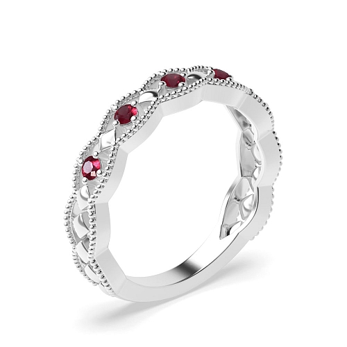 4 Prong Round Vintage art deco milligrains Ruby Diamond Rings