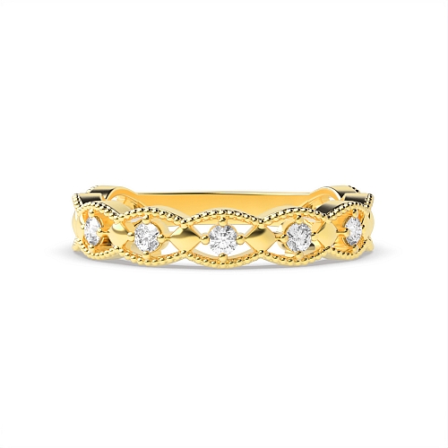 4 Prong Round Yellow Gold Vintage art deco milligrains Diamond Rings